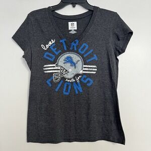 NFL Team Apparel Women's Detroit Lions V-Neck Short Sleeve T-shirt Gray Size Med